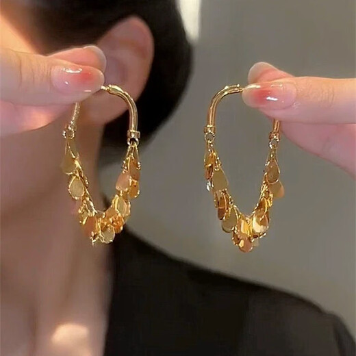 Idel niche design high-end metal sequin tassel earrings for women light luxury fashion versatile 2025 new trendy earrings metal sequin tassel earrings E2650