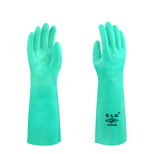 Guantes de nitrilo espesado y extendido resistente a los productos químicos de goma Corrosión resistente a la corrosión resistente al alcalón