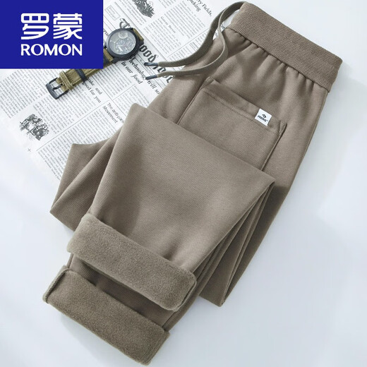 ROMON men's winter fleece pants 430g new thickened straight pants loose sports sweatpants autumn and winter casual pants for men Khaki green L suitable for 140-160Jin Jin equals 0.5 kg