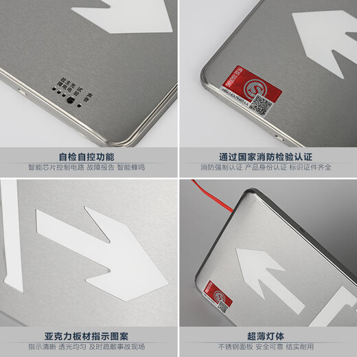 Stainless steel safety exit indicator light surface-mounted 24V36V220V universal power fire emergency evacuation sign light single-facing right 24-220V