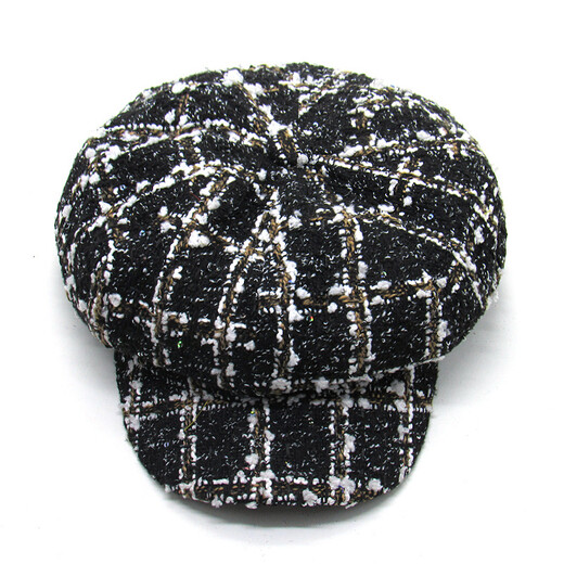 Sombrero de limón para mujeres, sombrero octogonal a cuadros Sombrero de calabaza de seda brillante, sombrero de pintor de algodón de algodón de estilo británico estilo negro octogonal negro L (58-60 cm)