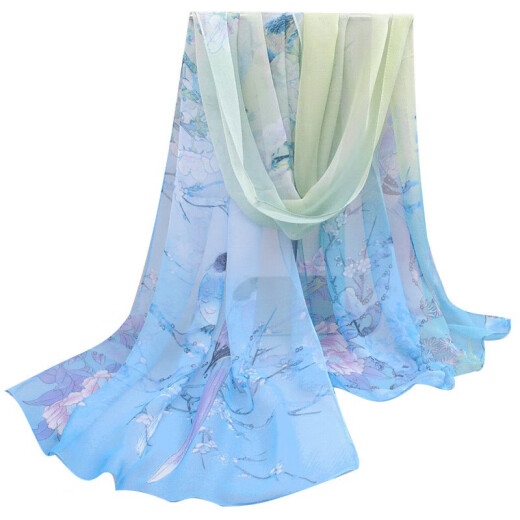 oeny silk scarf women's shawl versatile mother spring and autumn thin gauze scarf 2022 outer scarf foreign fashion autumn and winter style aqua blue