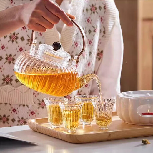 SUSHI CERAMICS high borosilicate glass teapot thickened teapot Kung Fu tea set pumpkin handle kettle 800ml transparent color