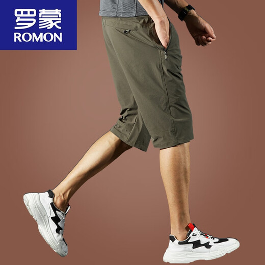 Romon (Romon) Pantalon de soie de glace pour hommes shorts à séchage rapide d'été pour hommes pour hommes pour pantalon raccourci de grande taille de grande taille 7 points pantalon hétéro mince 9856 [noir] style extra-mince m
