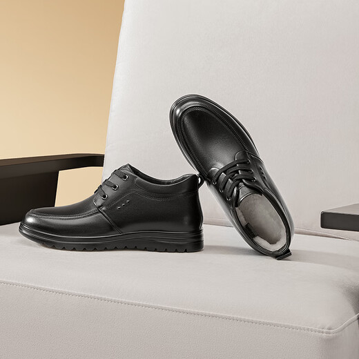 Red Dragonfly wool cotton shoes autumn and winter thick velvet men's business leather high-top men's shoes dad shoes WTD44145 black 43