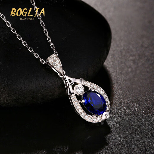 BOGLIA tanzanite blue gemstone pendant necklace for women 2 carat diamond 18 gold K Valentine's Day birthday gift for wife 2 carat tanzanite necklace