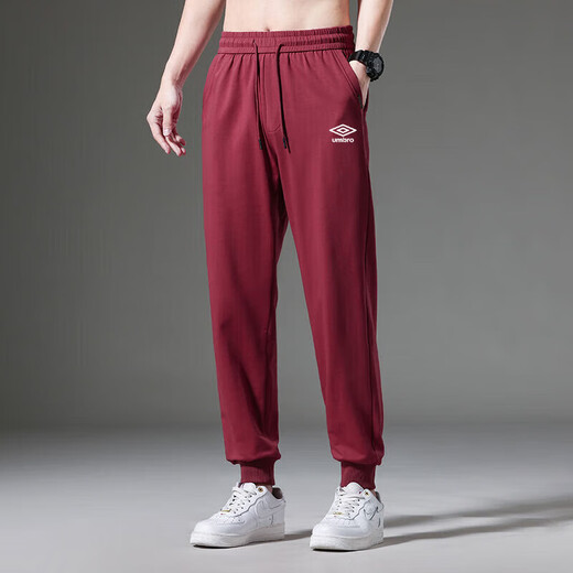 Umbro Spring and Autumn Pure Cotton Pants Men's Loose Large Size Straight Pants Solid Color Running Sport Pants Fashion Men 52 Wine Red Straight XL Recommended 130-145 Jin [Jin equals 0.5 kg]
