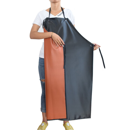 Qijing waterproof and oil-proof thickened canteen catering kitchen work clothes acid-alkali-resistant and extended aquatic products household leather apron for men and women black and red thickened 110*80