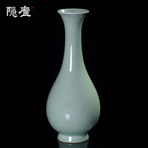 Yinlu Tinghuai Kiln Supervised by Li Tinghuai Ru Kiln Jade Celadon Glaze High-end Artwork Ruzhou Ru Porcelain Vase Flower Arrangement 30CM Tinghuai Kiln Ru Kiln Egg Celadon Glaze Jade Pot Spring Medium Number