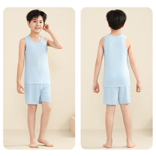Cat Man Kinder -Weste Junge im Sommer ärmelloses Bottom -Hemd mittelgroßer Junge dünner Top Pyjama Blau 140