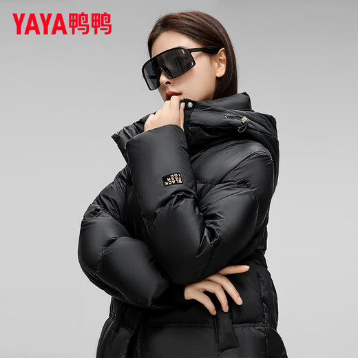 YAYA (YAYA) Women's Long Down Jacket 2024 Winter New Fashion Casual Hooded Thickened Warm Jacket XJ Black S (155)