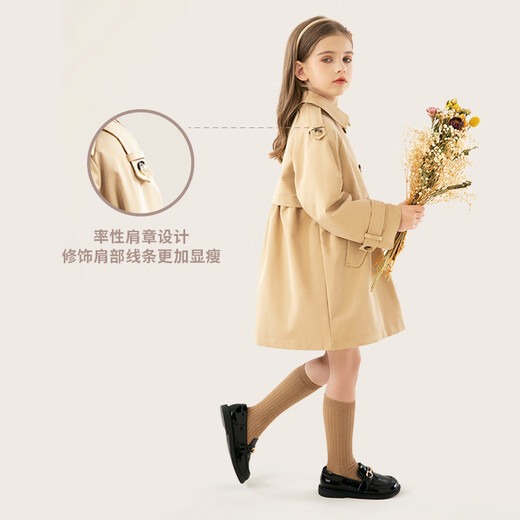 Duomiaowu Girls Trench Coat Осеннее детские средние двойные двойные девочки модная британская стиль M008 Khaki 120
