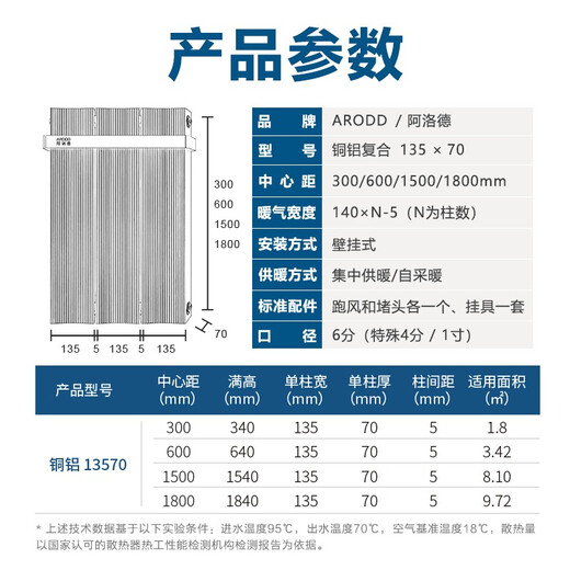 阿洛德铜铝复合暖气片双水道家用水暖散热器壁挂式卧室客厅明装 铜铝13570高 300mm*1柱