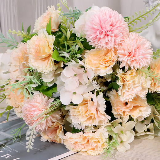 盛世泰堡仿真花假花康乃馨绣球干花婚庆手捧花插花绢花客厅玄关装饰摆件