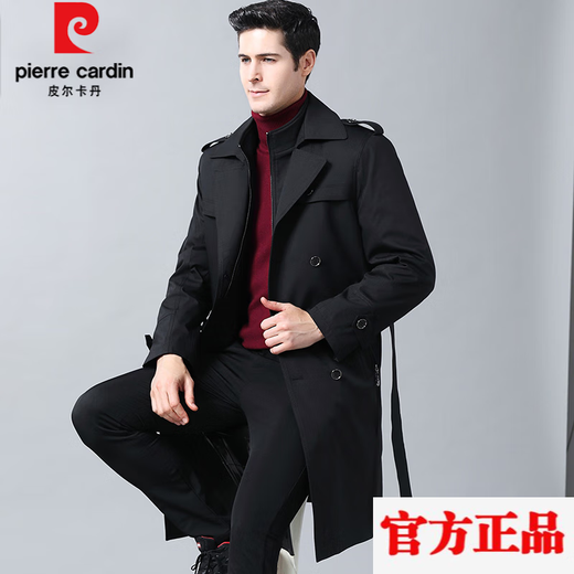 Pierre Cardin Men's Windbreaker Men's Autumn and Winter Mid-Length Thick Warm Lapel Removable Wool Liner Jacket Men's Knitted Navy 180 XL