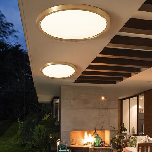 
Heling Copper Ultra-thin Outdoor Balcony Ceiling Light Villa Stairway Entrance Entry Headlight Waterproof Terrace Garden Light X3894/Ultra-thin Large 50cm/Three Color Adjustable