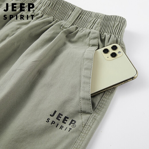 Jeep吉普休闲裤男中年夏季新品薄款纯棉宽松直筒工装裤多口袋直筒裤 浅灰色 XL（建议140-160斤）