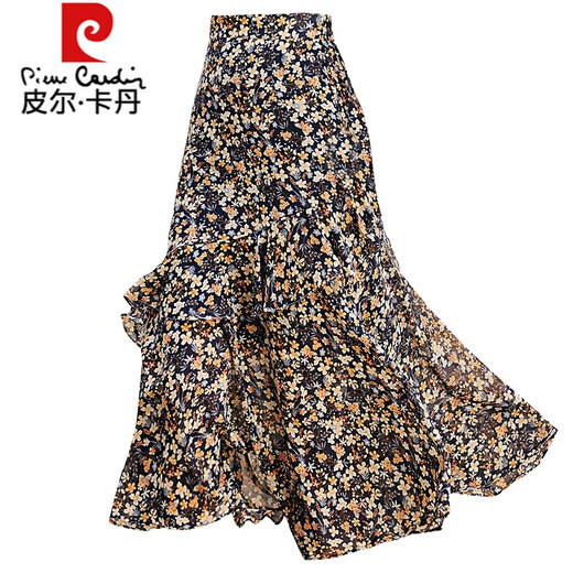Pierre Cardin Falda floral para mujeres Summer NUEVO estilo fluido Fluciendo a la línea A-Línea Falda de pastel con volantes Irregular Color de longitud media 2 1289 Floral S