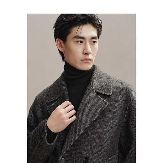 Peacebird Men's Woolen Coat Men's Winter Loose Short Casual and Polyvyle Texture Grey Dark Grey M