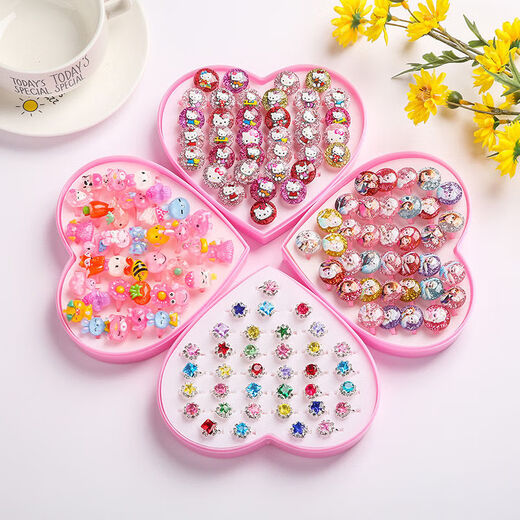 Qumeisi new children's ring ring cartoon girl princess jewelry imitation crystal gemstone girls jewelry gemstone style 36 mix and match box