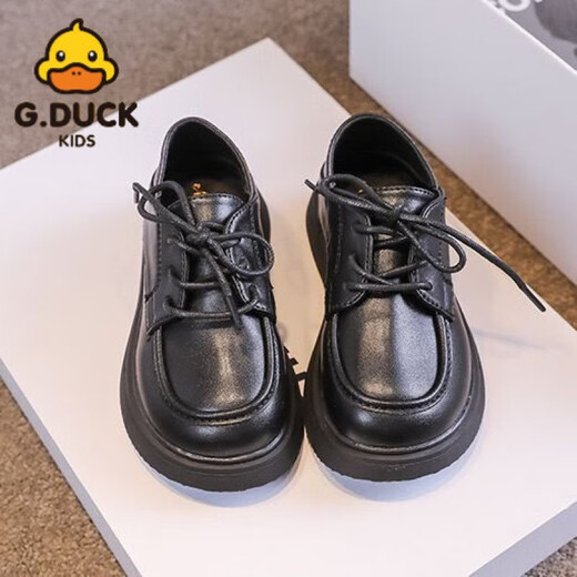 G.duck Little Yellow Duck Children's Leather Shoes Spring and Autumn Retro College Style Elementary School Performance Shoes Doudou British Style Boys' Leather Shoes Black-Velcro Style-New in 2025 Size 31/Inner Length 19cm