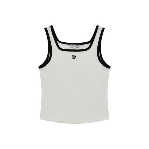 Teenie Weenie Bear Women's Summer Casual Fashion Contrast Color Wide U-neck Knitted Vest T-shirt Base Shirt White S