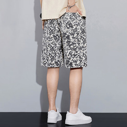 Trueves Chinese style linen shorts men's summer thin loose straight pants handsome big shorts men's ice silk cotton linen five-point pants 691 color + 692 black and gray XL