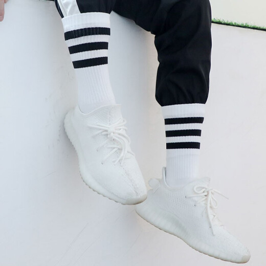 阿迪达斯 （adidas）长筒袜男袜子新款三条纹运动袜吸湿排汗透气亲肤 FH6628白色三条纹弹力运动袜 3942