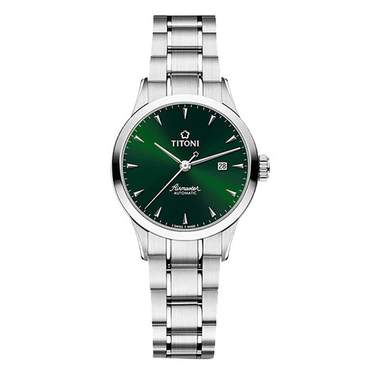 Plum Blossom (Titoni) Frauenwache Schweizer Uhr Air Overlord Serie Automatische Maschinen Frauenwache 23733-S-673 Stahlgürtelgrün-Scheibe