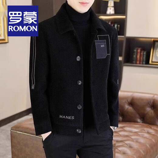 ROMON Lapel Men's Woolen Jacket Spring and Autumn New Business Casual Young and Middle-aged Short Cotton Thickened Woolen Jacket Men Regular Style Brown XL Recommended 121-140Jin Jin is equal to 0.5 kg