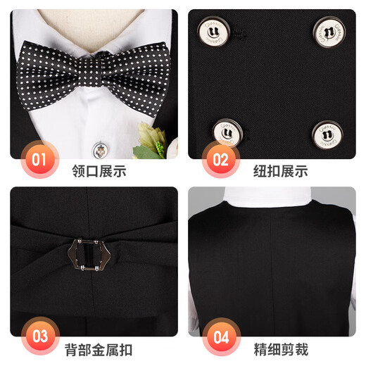 泡泡橙（BUBBLE ORANGE）儿童礼服夏装短袖男童西装套装马甲帅气小男孩周岁生日花童演出服 藏蓝4件套(马甲+短裤+胸花+领结) 100码(建议体重28-35斤)