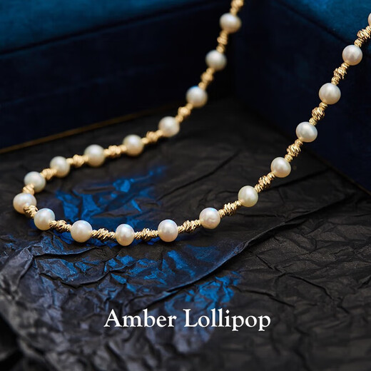 Amber Lollipop Baroque Pearl Necklace Simple Niche Women's Necklace Anniversary Birthday Gift for Girlfriend and Wife Gold