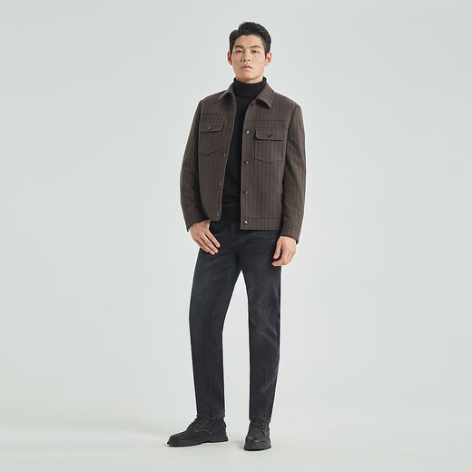 Lilang down woolen coat men's short lapel winter casual men's woolen jacket gray coffee 180/96A
