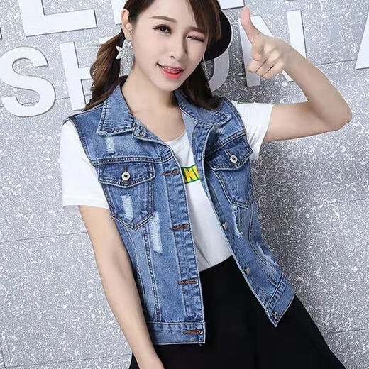 细熙牛仔马甲女百搭外穿春秋薄款年轻牛仔外套背心马夹女小个子女装潮 653小熊印花马甲 S码建议80 100斤