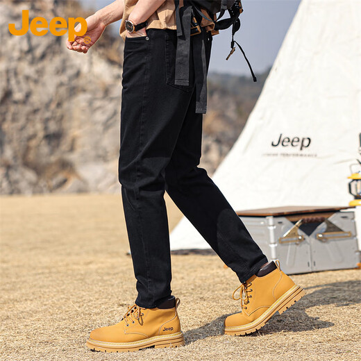 JEEP jeans men's autumn and winter loose straight casual pants men's trendy versatile men's pants black 32