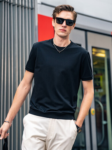 Mr. Clothes Cool Comfortable Round Neck Short Sleeve T-shirt 2024 Summer New Fashion Fashion Men's Clothes Clothes Clearance AT12398 Osin Black M(170) All Size