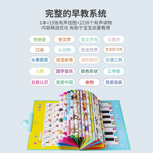 [Five-in-one early education flipbook] Toddler early education machine Chinese and English point reading flipbook baby learning little GK upgrade 19-in-1) click reading flipbook - with follow-up 2238 content - rechargeable version