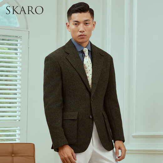 Skaro [épaissis 100% laine] veste de costume de laine rétro automne et hiver affaires de costume décontracté pour hommes mixtes vert skv681-1 46
