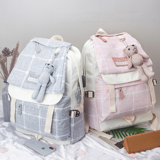 Neue koreanische Version des vielseitigen literarischen Leinwand -Rucksacks für Mädchen im College -Stil Rucksack Leichtes Kapazität Grundschüler Junior High School Schüler High School Schools Schultasche Computertasche FantExi V688G Pink