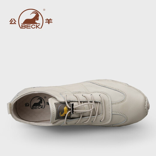 Ram men's shoes men's casual toe-layer cowhide shoes new autumn sports shoes men's small size black board shoes trendy shoes versatile beige four-season model 9901 41 (255mm)