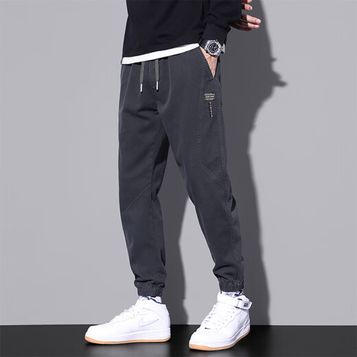 Jewish Casual Pants Men's Spring y Autumn New American Fashion Brand Pants Pants Tying Foot Foot Sports Sports 9859 Gray Plus Velvet + 9859 Gray Plus Velvet M
