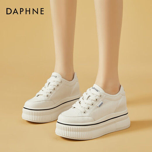达芙妮（DAPHNE）帆布鞋女休闲饼干鞋黑白格子厚底增高鞋子新款学生百搭春款 1048款米色 38 (240mm) 标准码