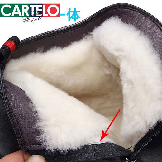 Zapatos de hombre de invierno de cocodrilo katile con zapatos de algodón de tamaño extra grande y más ancho para la lana de cuero genuina de los hombres más el terciopelo zapatos de cuero de algodón tibio de gran tamaño 454647 Black Zipper [integrada] 9902 41