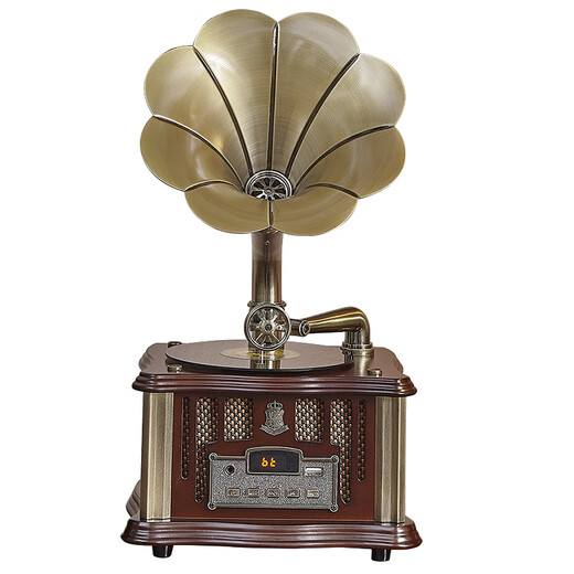 Los Bella Home Retro Phonograph European Living Room Solid Wood Antique Record Player Ornament Model Bluetooth Audio American Simulation Vinyl Record Player Classical Model 1901-American Walnut Rechargeable Model