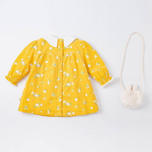 DAVE&BELLA fashionable floral baby dress baby girl skirt spring children girls princess dress yellow bottom print regular version DBJ18686-1 130 cm ((recommended height 120-130cm)