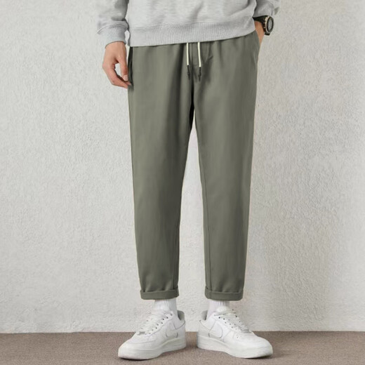 Jean-Vis Sommer neue Freizeithosen für Männer losen gerade 2025 Neue sich verjüngte neunzinwertige Sommerhose 9904 Khaki Grey [Atmungsbares Baumwollhochqualität] L.
