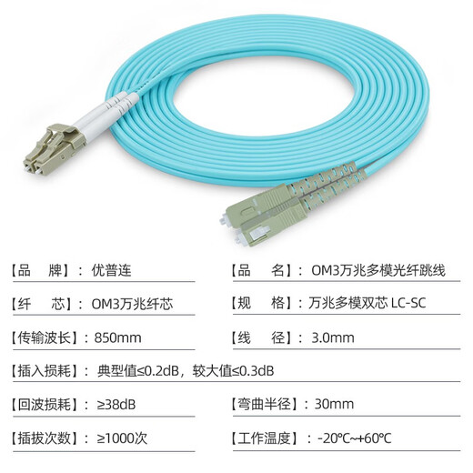 优普连 电信级万兆多模光纤跳线lc-lc-FC-SC-ST OM3多模双芯尾纤 抗弯曲数据机房专用光纤线 OM3万兆多模双芯LC-SC 5米
