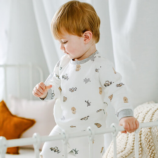 
nest designs children's pure cotton home clothing set long sleeves long pants pajamas baby men and women autumn and winter new products universal for all seasons Grassland Explorer 90 (suggested height 80-92cm)