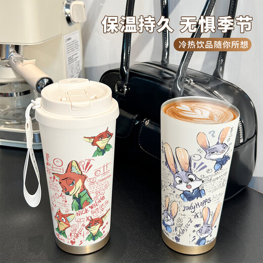 朱迪尼克保温杯吸管喝水杯大容量运动车载便携男女学生上学杯子 BXAB6624狐狸尼克 无图案520ML-配挂绳