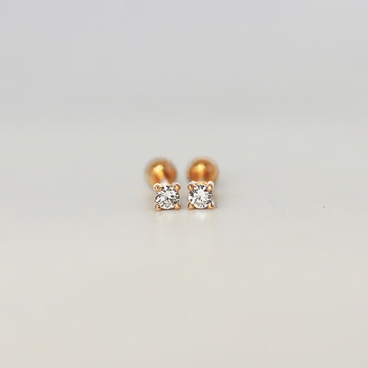 Fat Donglai's same style 18K screw small ear bone nails, real diamonds, real gold, four-prong small diamond earrings, rose gold screw-on ears, single straight needle diamond earrings, 18K rose gold x2 SI/Xiaoxia
